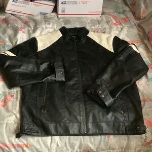Women's Black/ Cream Vinyl Leather Jacket